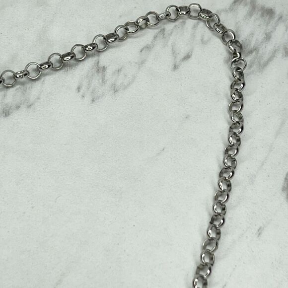Chico's Silver Tone Chain Link Faux Pearl Rhinestone Pendant Necklace - Picture 5 of 11